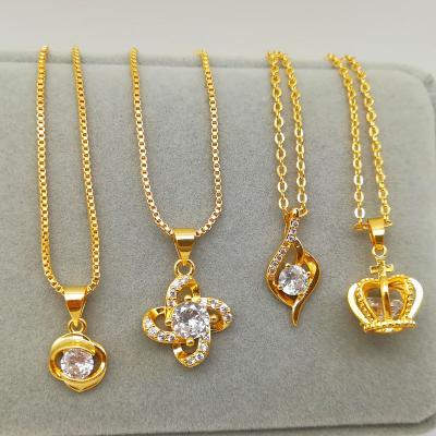 China TRENDY 24K Gold Color Necklaces For Exquisite Chain Collier Femme Choker Statement Jewelry Accesory Pendant Women And Necklace for sale