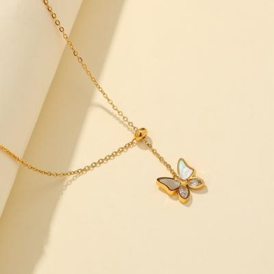 China TRENDY High Quality Simple Fashion Zircon Shell Butterfly Necklace Stainless Steel Adjustable Necklace for sale