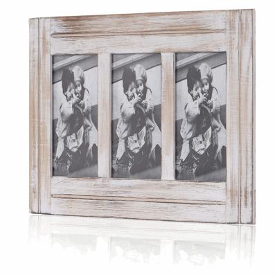 China Rustic Distressed Picture 3 Picture 4x6 Elegant Home Decoration View Frames Creative Hanging Horizontal And Vertical Hot Selling Wooden Picture Frame Mount for sale