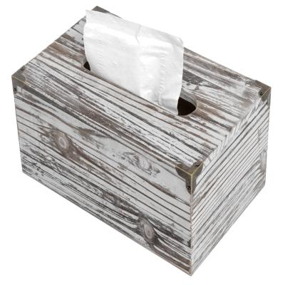 China 100% Eco-Friendly Rustic Dark Brown Distressed High Quality Wooden Tissue Box Holders Home Decorative Face Organizer Farmhouse for sale