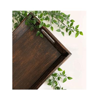 China Dark Brown Hot Selling Wooden Trays Custom Handmade Vintage Stool Breakfast Tray Trays for sale