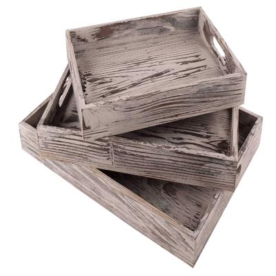 China Handmade Economical Artfully Treated Hot Selling Rectangle Handmade 3 Raw Wooden Tray Set for sale