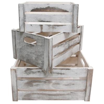 China China Set Of Rustic White Distressed Wooden Crate Storage Container Multifunctional Decorative Wooden Crate Hot Selling 3 Box for sale