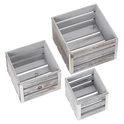 China China Set of 3 Shabby Chic Handmade White Washed Decorative Square Space Saving Wooden Crate Hot Selling Handmade Storage Box for sale