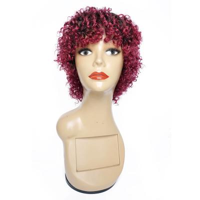 China Best Selling 1b99j Short Curly Brazilian Curly Color Wigs Cheap Hot Hair Wig With Bangs Pixie Cut Wig for sale