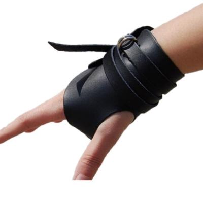 China Performance Rivet Leather Punk Gloves Half Finger Skull Cutout Male Punk Dance Gloves for sale