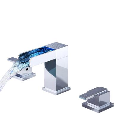 China 2021 New Arrival Chrome Waterfall Basin LED Faucet Waterfall Faucet Desktop Mixer for sale