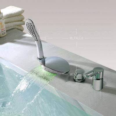 China Metered Faucets Fashion Design Luxury Bathroom Tub Mixer LED 4PCS Waterfall Bathtub Faucet for sale