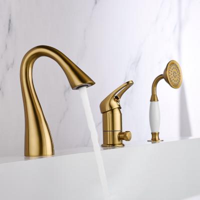 China Metered Faucets Brushed Gold Bath Faucet Three-Piece Set Brushed Gold Classic Tub Shower Faucet for sale