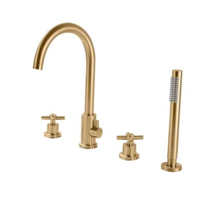 China Electric Faucets Brushed Gold Bathroom Tub Faucet Single Hot And Cold Water Home Faucet 4 Piece Set Faucet for sale