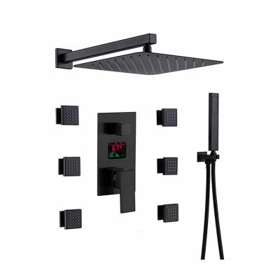 China With Dima Matte Black Shower Faucet Set Digital Sliding Bar Valve Rain Shower Head Three Way Mixer Tap for sale