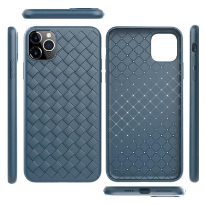 China Factory direct sale unique for iphone 11pro solid color lychee blue leather cover maximum leather cover non-slip woven blue case pattern mobile for sale