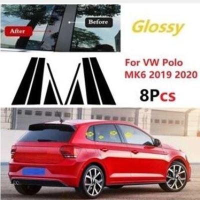 China Body Stickers For VW Polo MK6 2002-2023 Window pillar panel cover door frame decorative strip black mirror sticker modified fitting film for sale