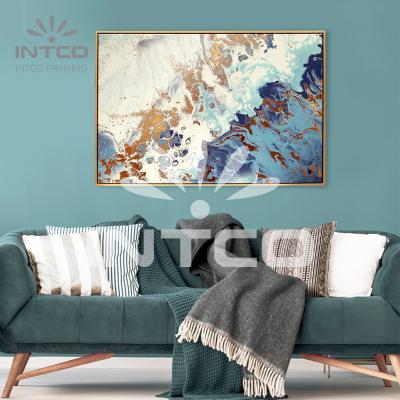 China INTCO Luxury Marble Panel Gold Foil Oil Hand Painting Framed Wall Art Home Decoration for sale