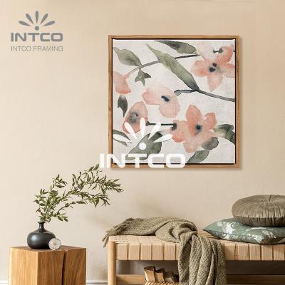 China INTCO Nordic Originality 100% Handmade Abstract Wall Art Flowers and Leaves Soft Oil Painting Art Frame for sale