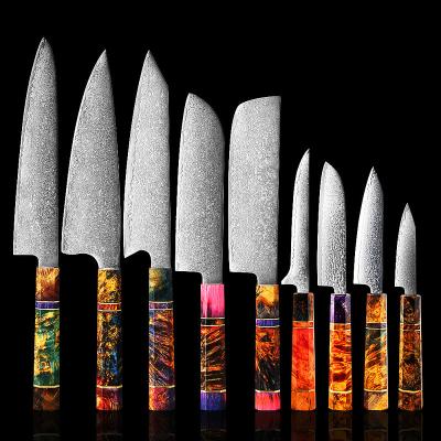 China Latest Viable Japanese Damascus Steel Knives Solidified Wood Handle Kitchen Kiritsuke Chef Santoku Cleaver Knife Cooking Knives for sale