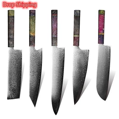 China Viable Chinese Manufacturer Customized Logo 5 PCs 8 Inch 67 Layers Damascus Cucina Cleaver Nakiri Santoku Knife Set Chef Kitchen Tableware for sale