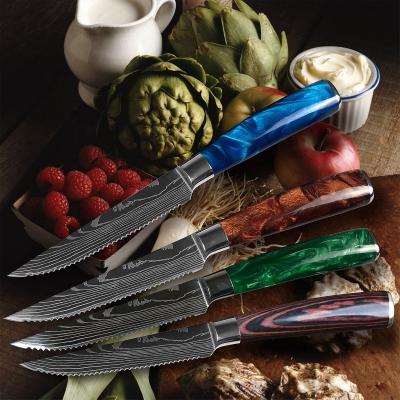 China Dropshipping Viable Hot Selling Multicolor Resin Knife Handle Very Sharp Steak Knives Set for sale