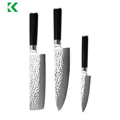 China Damascus Messer Set VG10 Damascus Steel Hammered Kitchen Knife Viable Damascus Steel Kitchen Knife With Ebony Wood Handle for sale