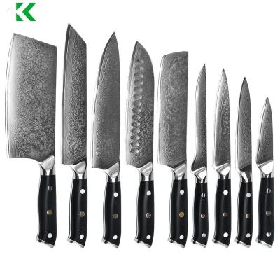 China Manufacturing Sustainable Supply Wave Blade VG10 Tiny Steel Knife Sets Japanese Damascus Chef Knives Set With Resin Handle for sale