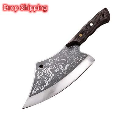 China Full Tang Handmade Viable 7.5 Inch Tiger Pattern Meat Carving Cooking Cleaver Kitchen Chinese Chef Choppping Knife With Cover Sheath for sale