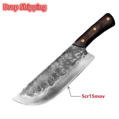 China Dropship Viable 8 Inch Full Tang Forged Wenge Chef Cleaver Butcher Handmade High Carbon Steel Wood Chinese Knife Kitchen Knives for sale