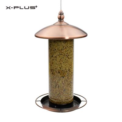 China Viable Outdoor 1.25L Panorama Pet Bird Metal Steel Automatic Bird Seed Hanging Copper Feeder for sale