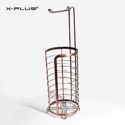 China Modern Corner Toilet Wire Metal Rose Gold Free Standing Paper Towel Holder for sale