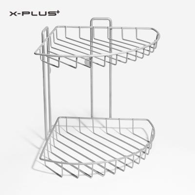 China Wholesale Modern Wire 2 Tier Metal Bathroom Shower Magic Corner Shelf Wall Mounted Caddy for sale