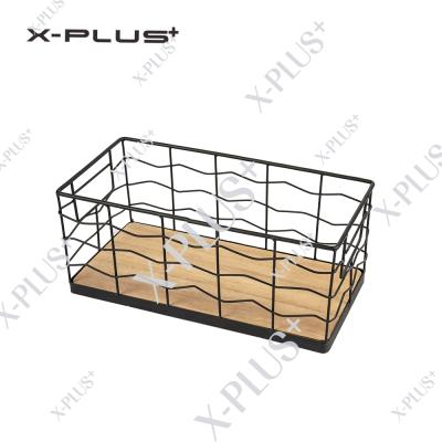 China Metal Wire Storage Basket Organizer with Wooden Bottom LC002 for sale