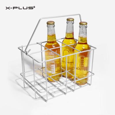 China Single Viable 6 Pack Bottle Carrier Basket Iron Wire Beer Milk Beverage Metal for sale