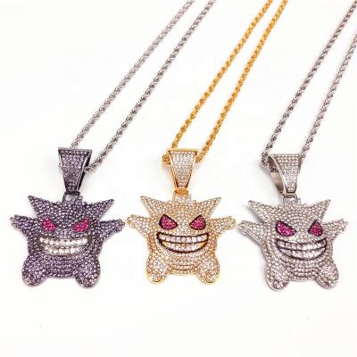 China Hiphop Hip Hop Jewelry Gengar Necklace New Arrival Pokemon Pendant Necklace For Men's Gift for sale