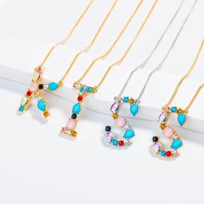 China CLASSIC LETTER Jewelry Fashion 26 Necklace Rainbow Initial Letter Long Chain Pendant Necklace for sale