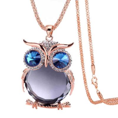 China Hiphop Fashion Women Accessories Multi Color Crystal Rhinestone Jewelry Owl Pendant Necklace for sale