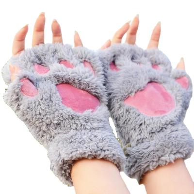 China Soft Finger GlovesWarm Paw Cat Claw Plush Fingerless Gloves Fashion Women Girl Lovely Simple Cute Winter Half Mitten for sale