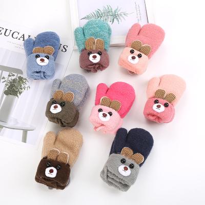 China Relieve cute baby gloves cartoon bear soft fashion 0-3 years old winter knit woolen mittens newborn velor children children thick keep finger to warm for sale