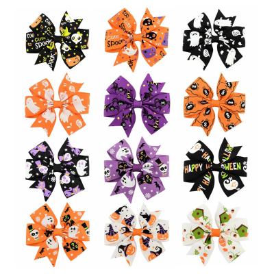 China Fashionable Best Selling 3 Inch Hair Bow Halloween Boutique With Clips For Kids Pumpkin Hair Bow Halloween Hair Accessories for sale