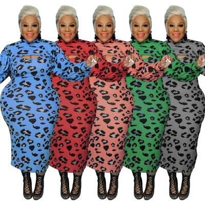 China Viable new style QC-21402 2021 women's leopard prints full length plus size drop women's dresses for sale