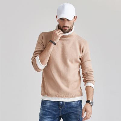 China Anti-wrinkle QC - Most Popular Designer Street Fashion Stylish Men's Turtle Neck Patchwork Sweaters Men Slim Fit Khaki Cotton HT961 for sale