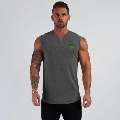 China QUICK DRY QC - 067 Work Out Summer Mens Breathable Gym Sports Invest Cotton Broccoli Printed V Neck Sleeveless Running T-Shirt for sale