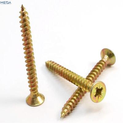 China Pan Professional Factory Yellow Zinc Pozi Drive Flat Head Wood Use MDF Chipboard Screw for sale