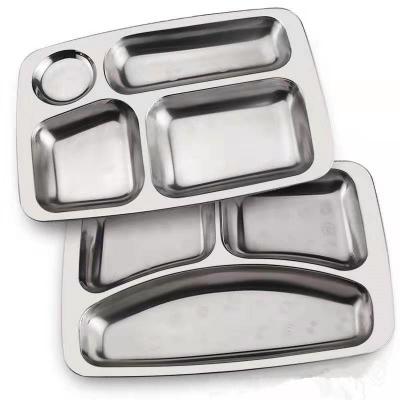 China Viable Wholesale Cheap Price Stainless Steel Fast Food Tray 4 Grid Kid Lunch Tray for sale