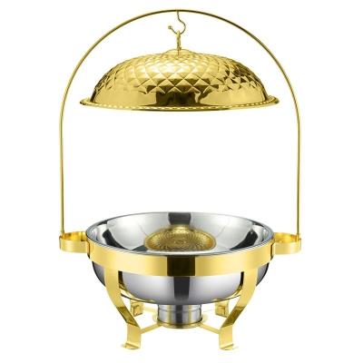 China Luxury gold 4.5L/8.0L home party hot sale buffet canteen factory hotel restaurant stainless steel round chafing dish buffet hanging food warmer for sale