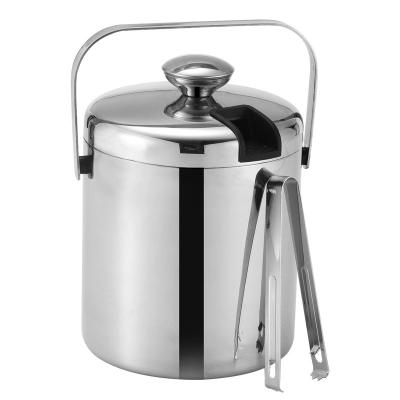 China 304 stainless steel sustainable high quality 1.3L ice bucket with lid and strainer double wall cooler for sale