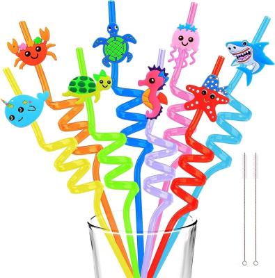 China Drinking Tool Under The Sea Animal Reusable Straws Plastic Drinking Straws Fun Goodie Gifts For Ocean Birthday Party Supplies for sale