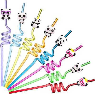 China Party 24 Pieces Panda Drinking Straws Reusable Plastic Drinking Straws For Birthday Party Bar Wedding Party Favors Supplies for sale