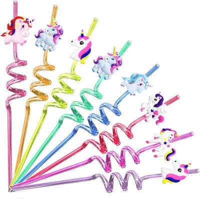 China 24 Reusable Plastic Unicorn Party Decoration Supplies Reusable Plastic Drinking Straws Unicorn Party Favors Decoration Birthday for sale