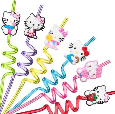 China Reuseful 24 Hello Kitty Reusable Straws Party Favors for Girl Kitty Theme Birthday Party Supplies with Cleaning Brush 2 for sale