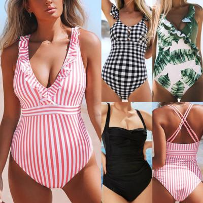 China Striped Ruffle Pregnant Woman Swimsuit Backless Triangle Bathing Suit Anti-UV Women One Piece Maternity Swimwear for sale