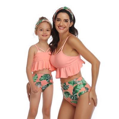 China Anti-UV Bikini Kids 2021 Hot Sale Parent-child Swimsuit With High Waist Nylon Family Matching Swimwear for sale